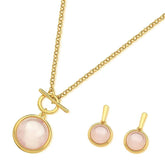 CONJUNTO PEDRA CABOCHÃO EFEITO PEROLADO FECHO FRONTAL DOURADO